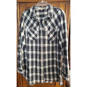 Duluth Trading Womens Free Swingin Flannel Shirt‎ 2XL Black White Plaid Outdoors